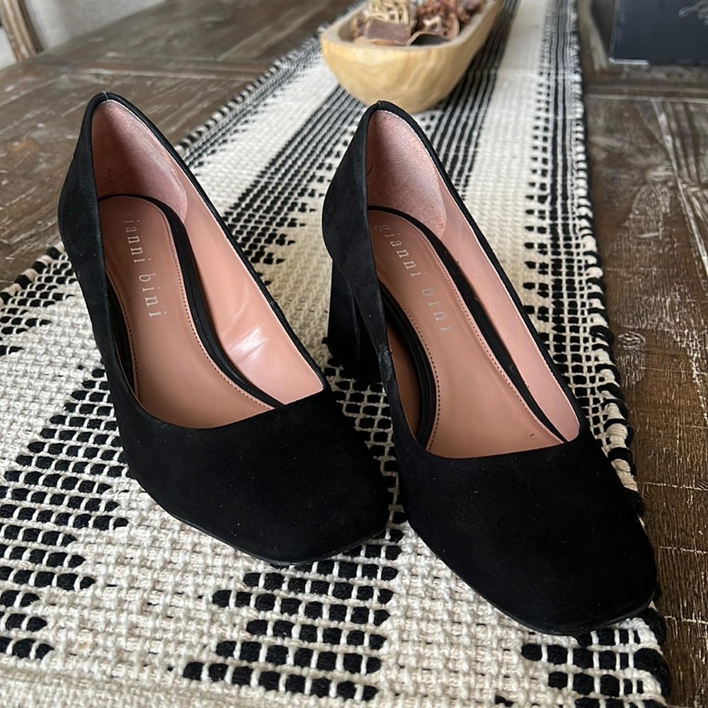 Gianni Bini Black Suede Square Toed Heels
